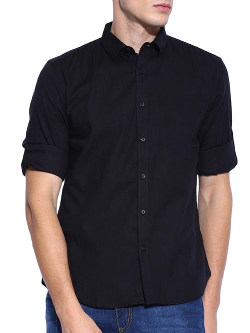 solid black cotton casual shirt - 11437050 - Very Small Image - 1