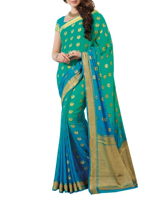 green silk blend woven saree with blouse - 11437675 - Very Small Image - 1