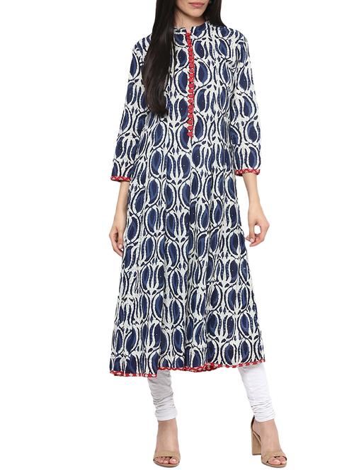 indigo  printed cottona-line kurta - 11438511 - Very Small Image - 1