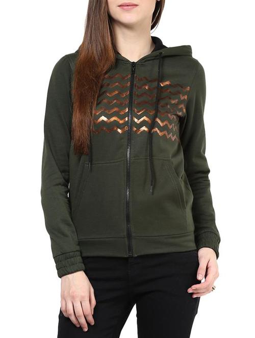 hooded sweatshirt in green color with distressed print - 11438636 - Very Small Image - 1