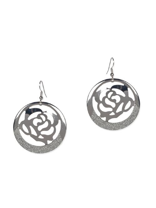 rose pattern cut work silver earrings - 1144052 - Very Small Image - 1