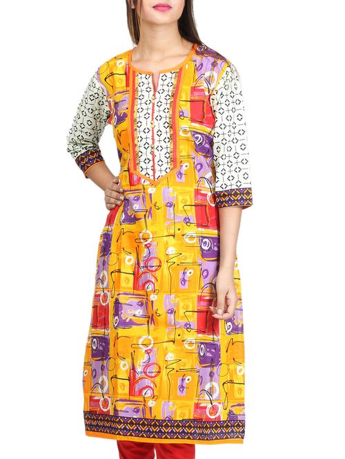yellow printed cotton kurta - 11444514 - Very Small Image - 1