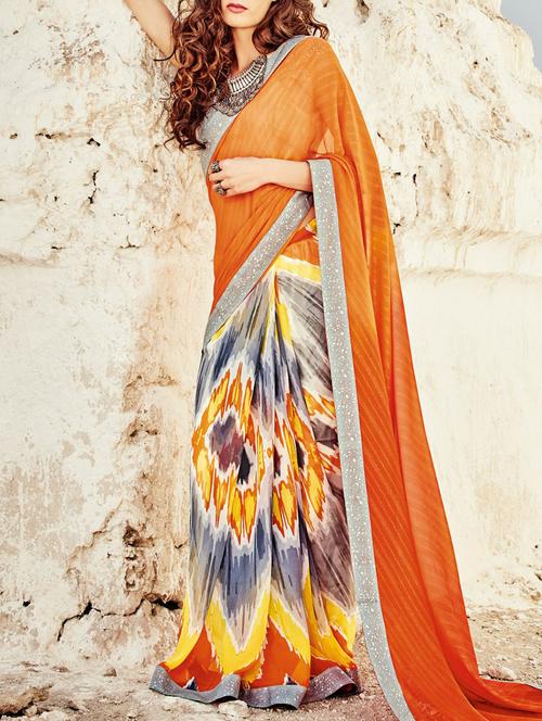 multi georgette saree with blouse - 11445024 - Very Small Image - 1