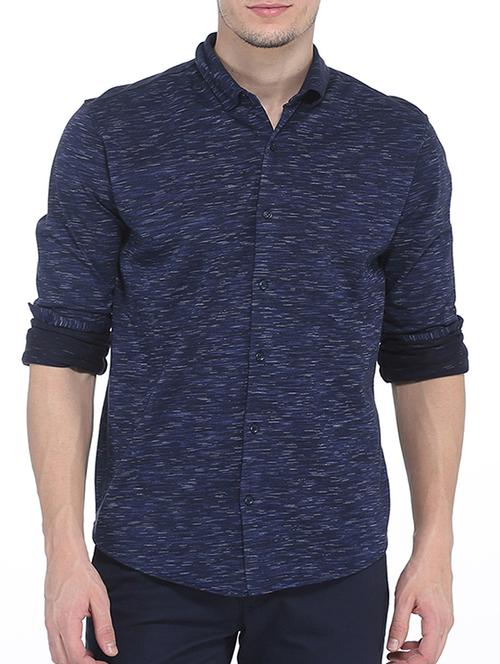 dark blue cotton casual shirt - 11446559 - Very Small Image - 1