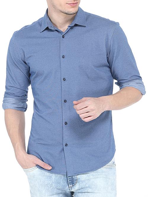 blue cotton casual shirt - 11446561 - Very Small Image - 1