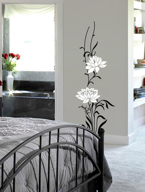 black plant & white flower wall sticker - 1144671 - Very Small Image - 1
