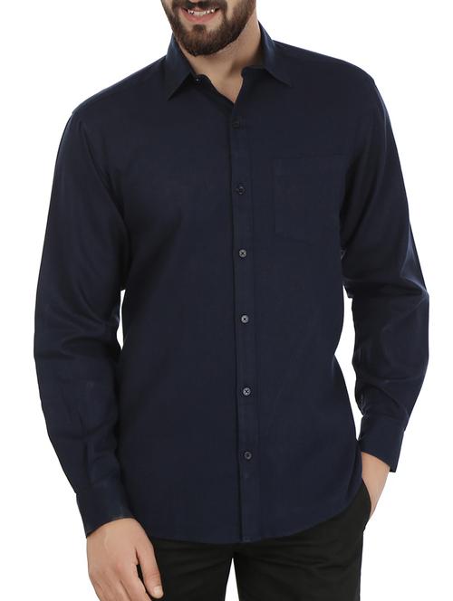 navy blue color, cotton casual shirt - 11450092 - Very Small Image - 1