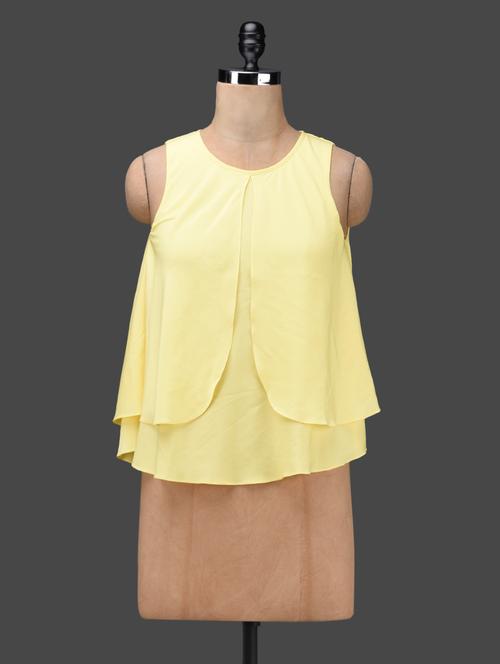 Yellow Layered Sleeveless Poly-crepe Top - 1145221 - Very Small Image - 1