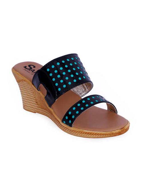 black and turquise faux leather wedges - 11452302 - Very Small Image - 1