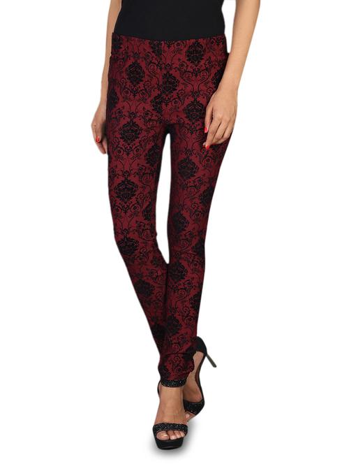 Maroon printed jeggings - 1145337 - Very Small Image - 1