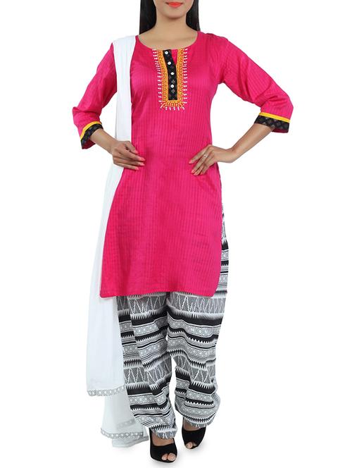 embroidered yoke pink suit set - 1145478 - Very Small Image - 1