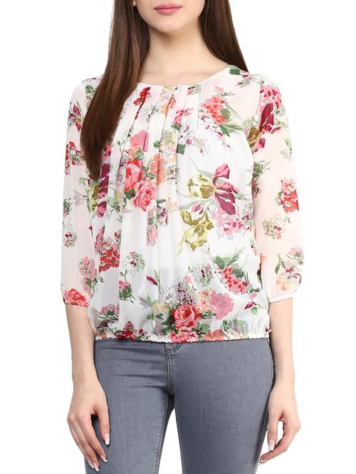 white floral printed poly georgette printed top - 11455600 - Very Small Image - 1
