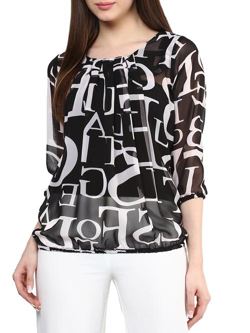 black poly georgette printed top - 11455602 - Very Small Image - 1