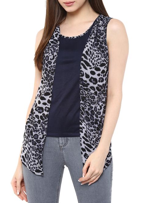 navy blue viscose printed top - 11455618 - Very Small Image - 1