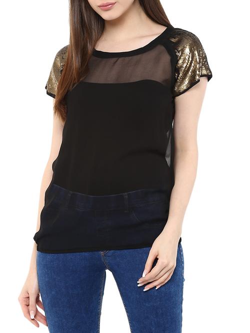 black georgette sequined top - 11455642 - Very Small Image - 1