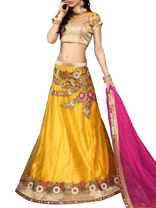 yellow net lehenga - 11456289 - Very Small Image - 1