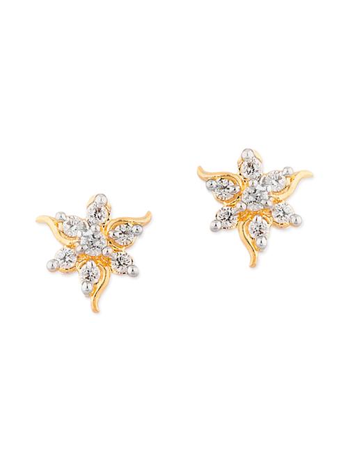 silver embellished gold plated floral stud earrings - 11456371 - Very Small Image - 1