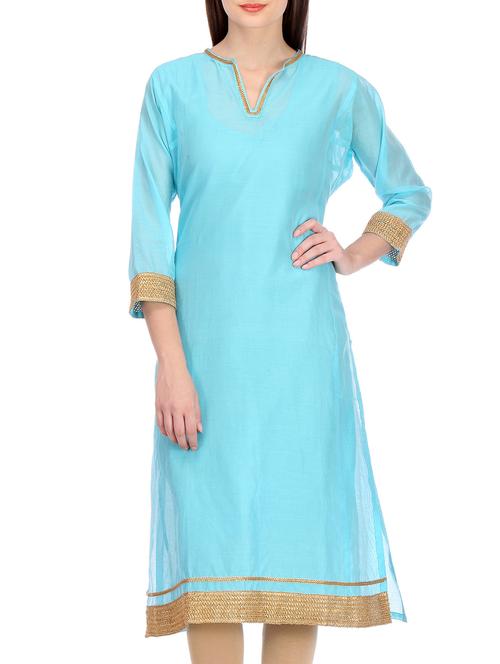 Sky blue pure silk gota work kurta - 11456728 - Very Small Image - 1