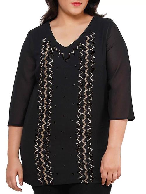 black polyester plus tunic - 11459637 - Very Small Image - 1
