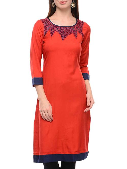 red cotton solid kurta - 11460117 - Very Small Image - 1