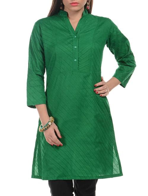 green cotton solid kurta - 11460171 - Very Small Image - 1