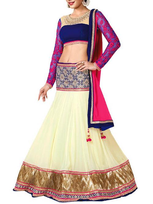 cream georgette zari lehenga - 11460373 - Very Small Image - 1