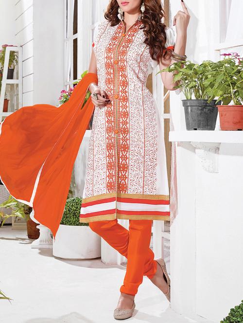 white chanderi cotton unstitched suit - 11460814 - Very Small Image - 1