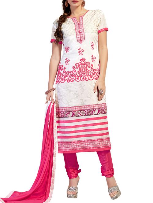 white chanderi cotton unstitched suit - 11461020 - Very Small Image - 1