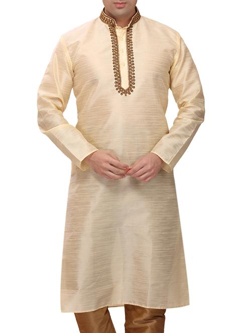 beige silk blend embroidered kurta - 11461483 - Very Small Image - 1