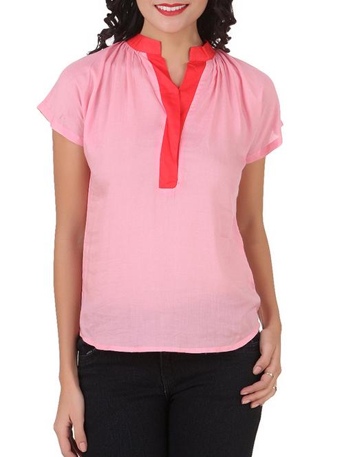 pink mandarin collar viscose top - 1146283 - Very Small Image - 1