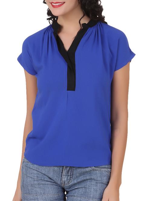 blue mandarin collar viscose top - 1146285 - Very Small Image - 1
