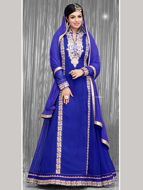 blue georgette embroidered unstitched suit set - 11463662 - Very Small Image - 1