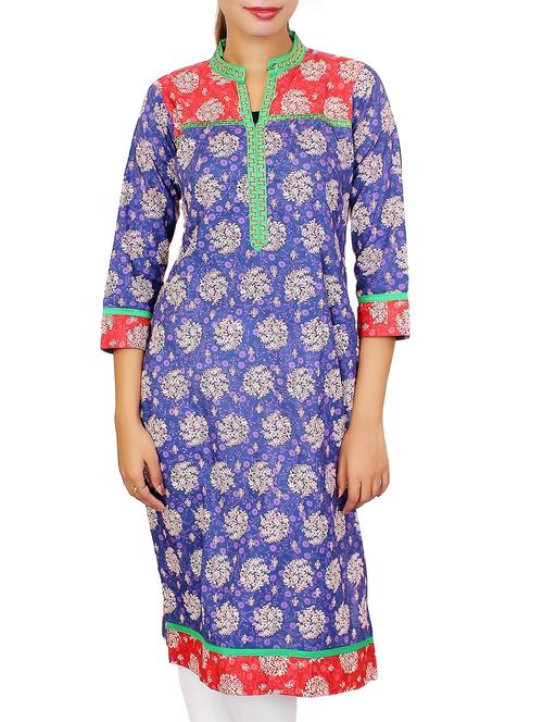 blue cotton printed kurta - 11465017 - Very Small Image - 1
