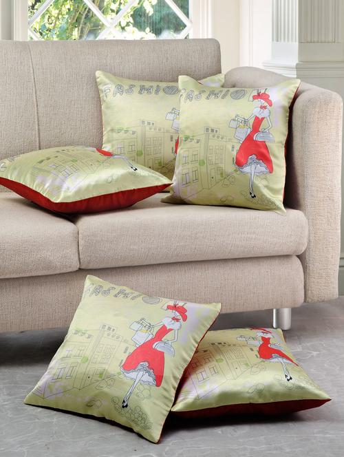 beige polysilk printed cushion cover (set of 5) - 11465433 - Very Small Image - 1