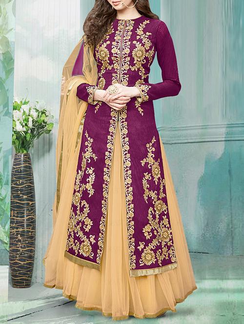 purple faux silk unstitched suit - 11465719 - Very Small Image - 1