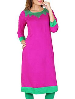 fuchsia rayon straight kurta - 11466140 - Very Small Image - 1