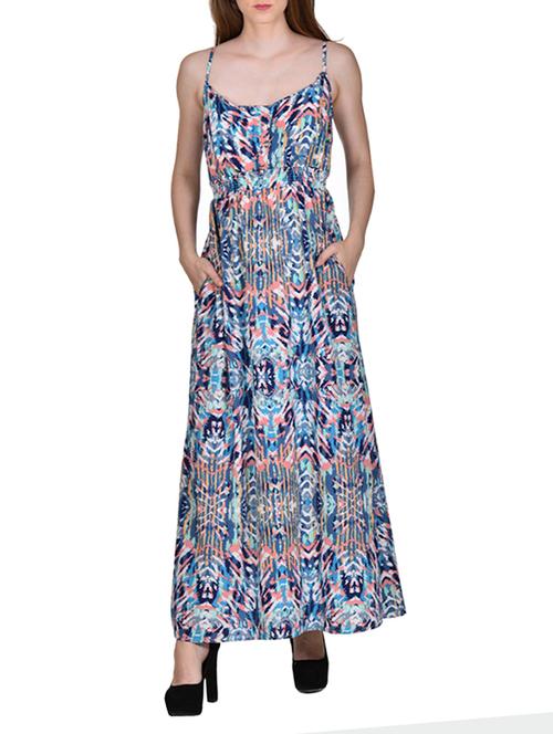 blue color, georgette maxi printed dress - 11467203 - Very Small Image - 1