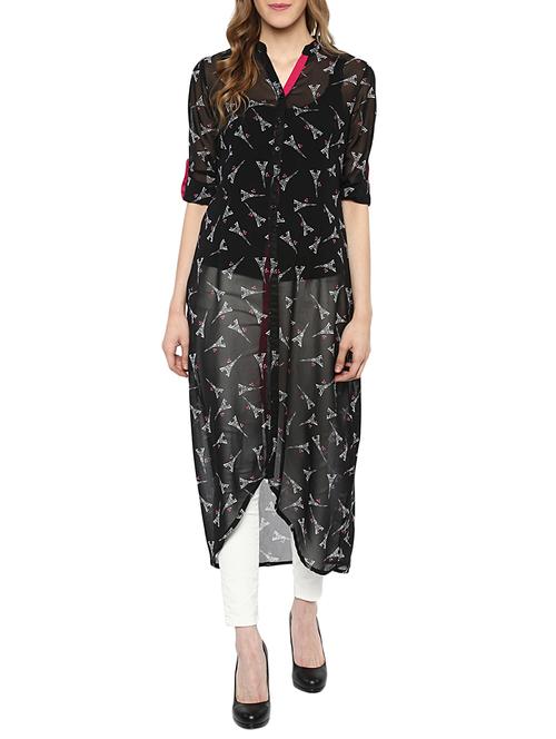 black printed georgette tunic - 11470707 - Very Small Image - 1