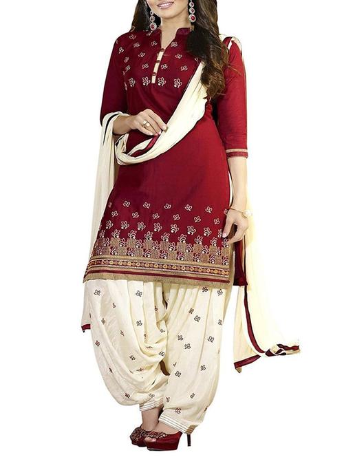 red cotton embroidered  dress material - 11471692 - Very Small Image - 1
