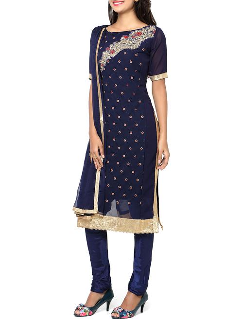 blue georgette embroidered  dress material - 11471719 - Very Small Image - 1