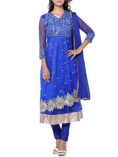 blue georgette embroidered  dress material - 11471757 - Very Small Image - 1
