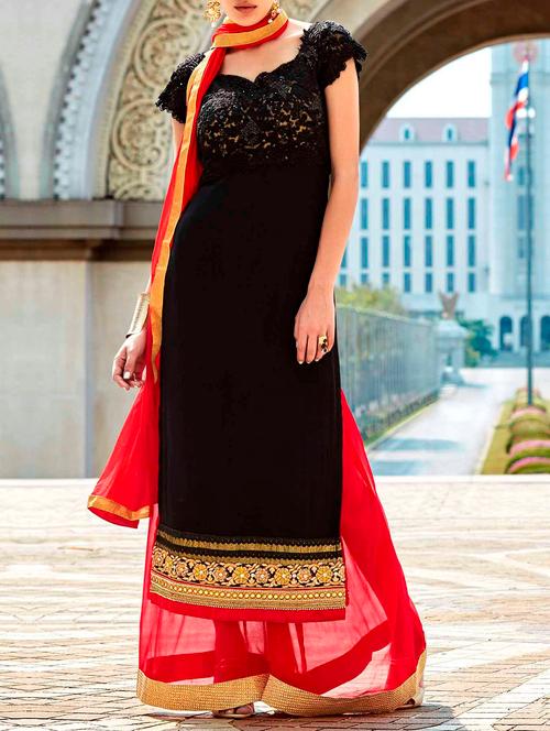 black georgette unstitched suit - 11474661 - Very Small Image - 1