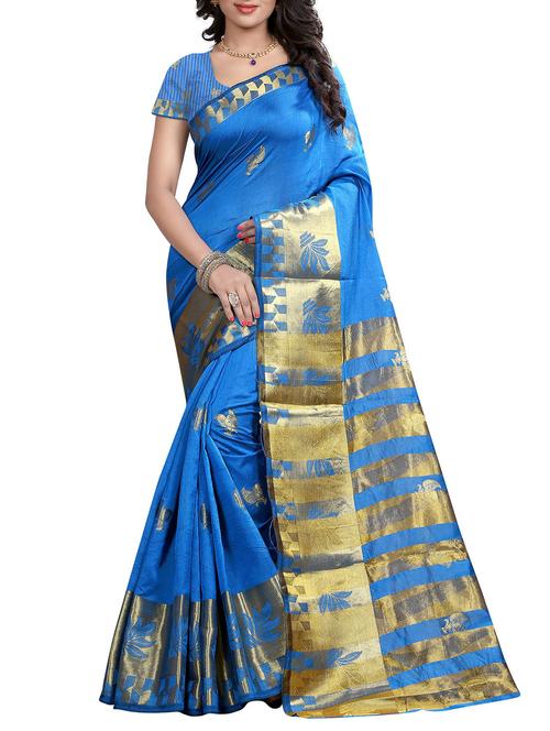 blue art silk saree with blouse - 11475408 - Very Small Image - 1