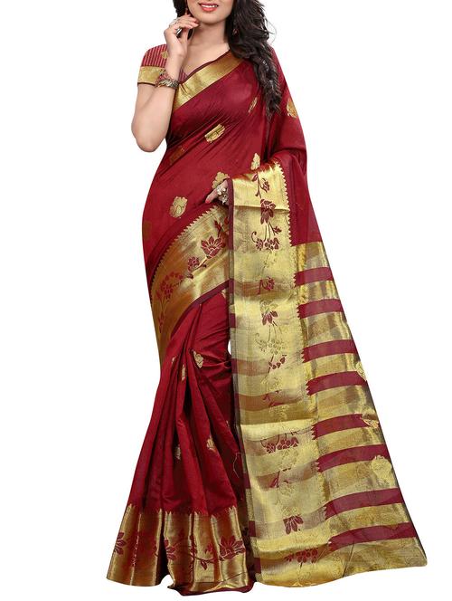 red art silk saree with blouse - 11475419 - Very Small Image - 1
