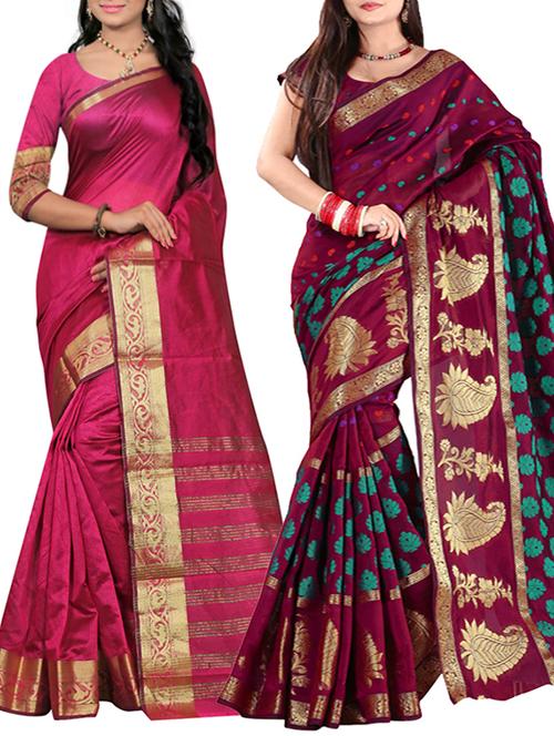 multi colored silk combos saree with blouse - 11475497 - Very Small Image - 1