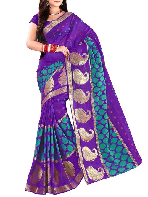 purple silk blend saree with blouse - 11475555 - Very Small Image - 1