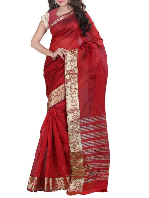 red silk blend saree with blouse - 11475630 - Very Small Image - 1