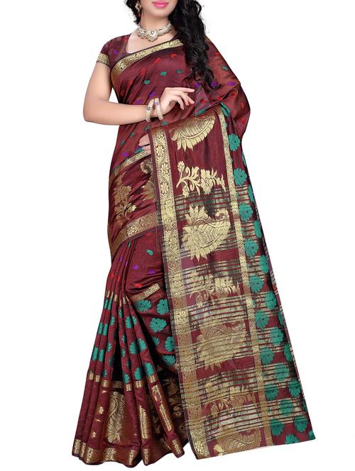 red silk blend saree with blouse - 11475789 - Very Small Image - 1