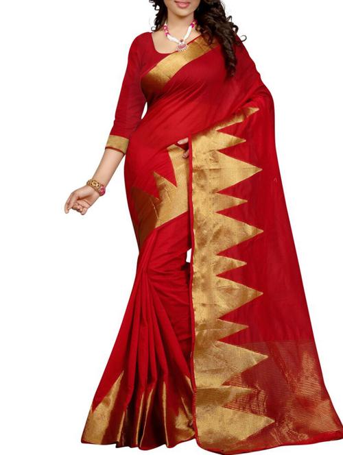 red cotton saree with blouse - 11475892 - Very Small Image - 1