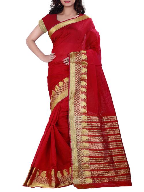red silk blend saree with blouse - 11475894 - Very Small Image - 1